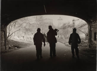 NYC boy walking with friends in Central Park