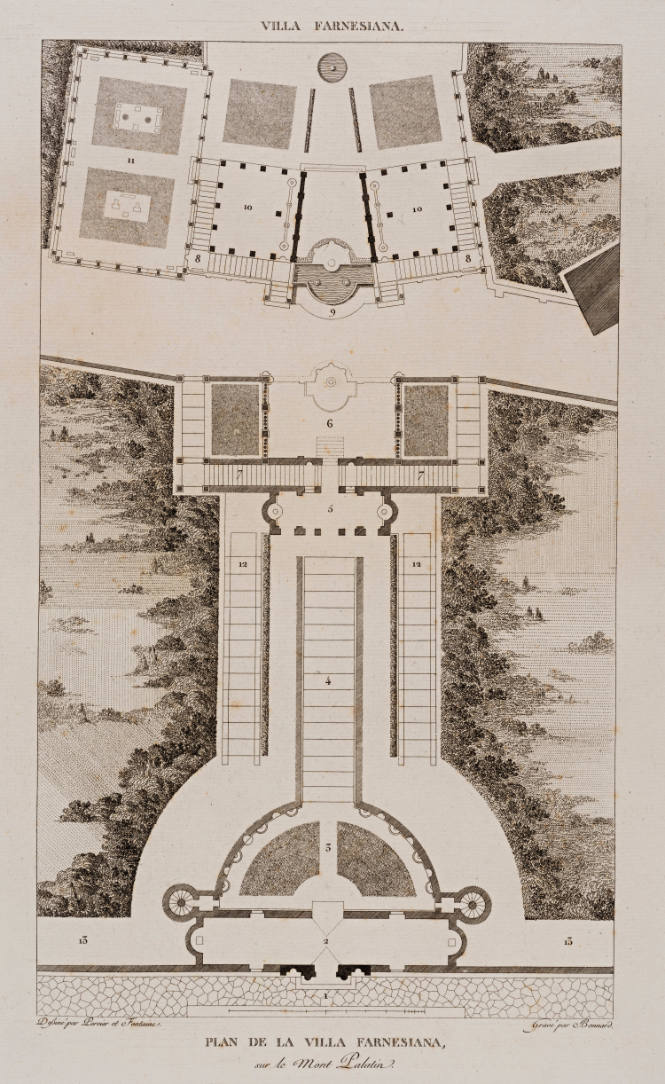 Plan de la Villa Farnesiana sur le Mont Palatin, from Choix des plus célèbres maisons de plaisance de Rome…