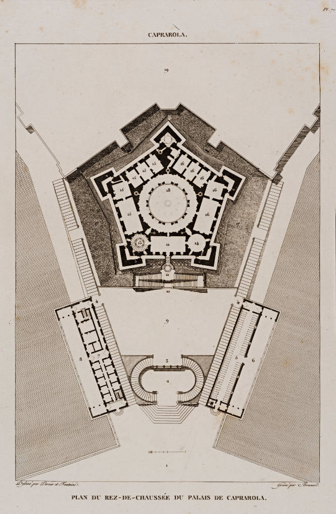 Plan du Rez-de-Chaussée du Palais de Caprarola, from Choix des plus célèbres maisons de plaisance de Rome…