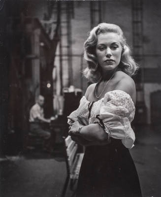 Actress Joan Diener, age 18, at Broadway debut "Small Wonder" pictured backstage at Broadway rehearsal