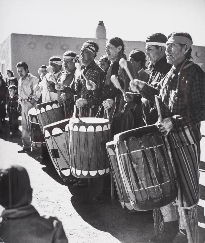Santa Fe Essay: Drummers at Comanche war dance