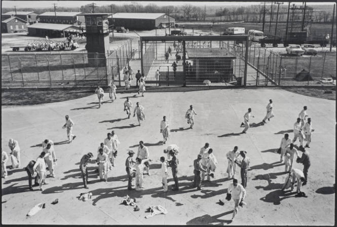 Return from the fields, shakedown at the rear gate. Twice every work day, from Conversations with the Dead: Photographs of Prison Life with the Letters of of Billy McCune #122054, 1971