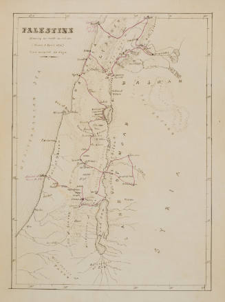 Map of Palestine showing travel route, from the Sketches in Camp and on Horseback through Palestine tourbook