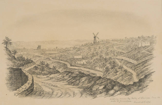 Looking across the Valley of Hinnom, from the Walls of Jerusalem, from the Sketches in Camp and on Horseback through Palestine tourbook