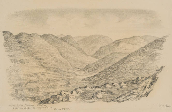 Wady Urtas (Solomons Gardens) and the Mountains of David's Shepherdhood, from the Sketches in Camp and on Horseback through Palestine tourbook