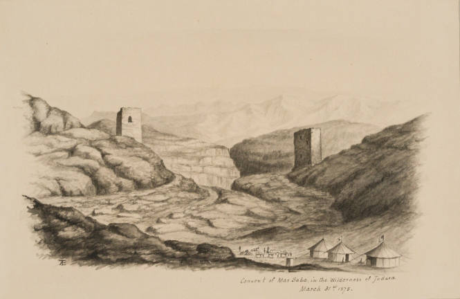 Convent of Mar Saba, in the Wilderness of Judaea, from the Sketches in Camp and on Horseback through Palestine tourbook