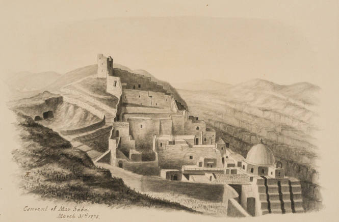 Convent of Mar Saba, from the Sketches in Camp and on Horseback through Palestine tourbook