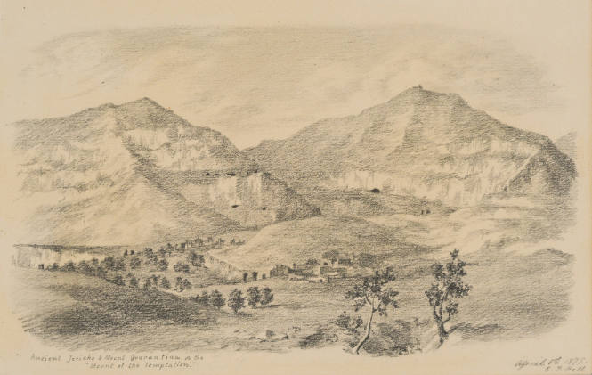 Ancient Jericho and Mount Quarantina or the "Mount of the Temptation", from the Sketches in Camp and on Horseback through Palestine tourbook