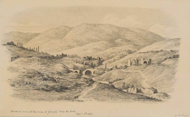 General View of the ruins of Jerash from the Arch, from the Sketches in Camp and on Horseback through Palestine tourbook