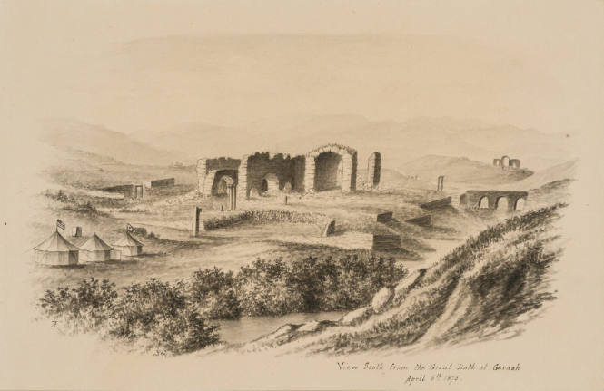 View South from the Great Bath at Gerash, from the Sketches in Camp and on Horseback through Palestine tourbook