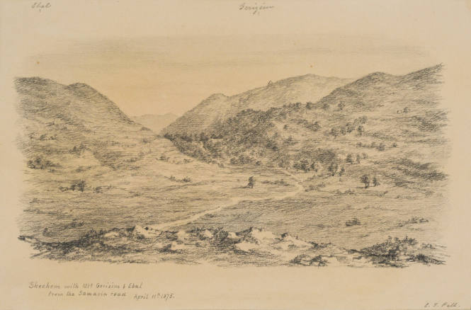 Shechem with Mountains Girizim and Ebat, form the Samaria Road, from the Sketches in Camp and on Horseback through Palestine tourbook