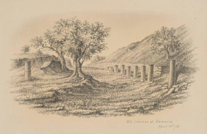Old Columns at Samaria, from the Sketches in Camp and on Horseback through Palestine tourbook