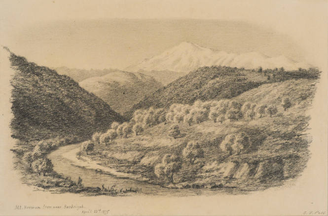 Mount Hermon from near Hasbeiyah, from the Sketches in Camp and on Horseback through Palestine tourbook