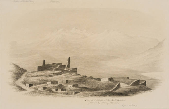 Dier el'Asayir and the Antilebanon (Devt XII [ill.]  2nd Ings XVII-10,11), from the Sketches in Camp and on Horseback through Palestine tourbook