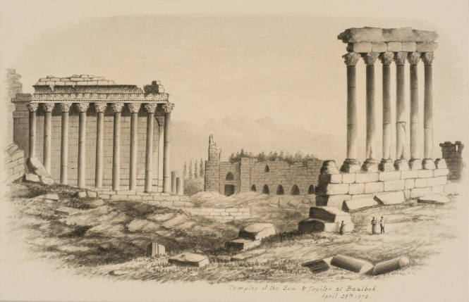 Temples of the Sun and Jupiter at Baalbek, from the Sketches in Camp and on Horseback through Palestine tourbook