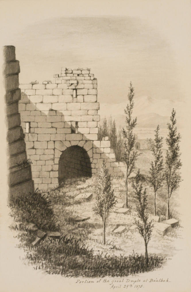 Portion of the Great Temple at Baalbek, from the Sketches in Camp and on Horseback through Palestine tourbook