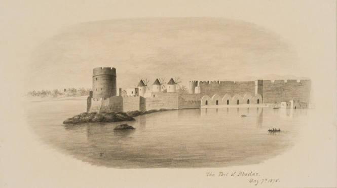 The Port of Rhodes, from the Sketches in Camp and on Horseback through Palestine tourbook