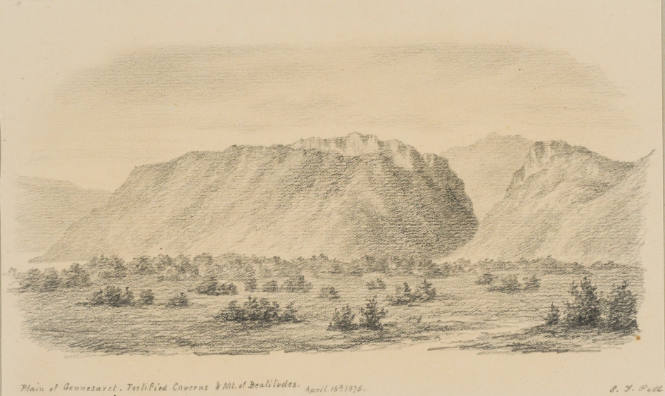 Plain of Gennesaret Fortified Caverns and Mountain of Beatitudes, from the Sketches in Camp and on Horseback through Palestine tourbook