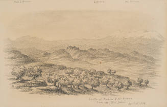 Castle of Tibnin and Mount Hermon from near Bint Jerbeil, from the Sketches in Camp and on Horseback through Palestine tourbook