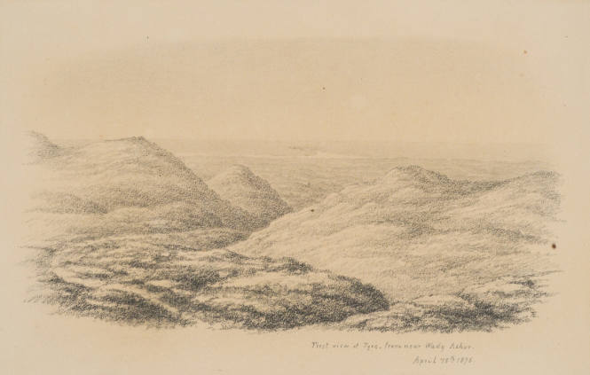 First View of Tyre from near Wady Ashur, from the Sketches in Camp and on Horseback through Palestine tourbook