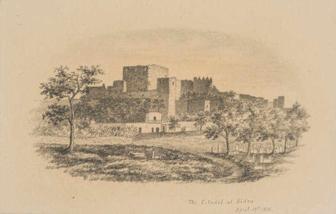 The Citadel at Sidon, from the Sketches in Camp and on Horseback through Palestine tourbook