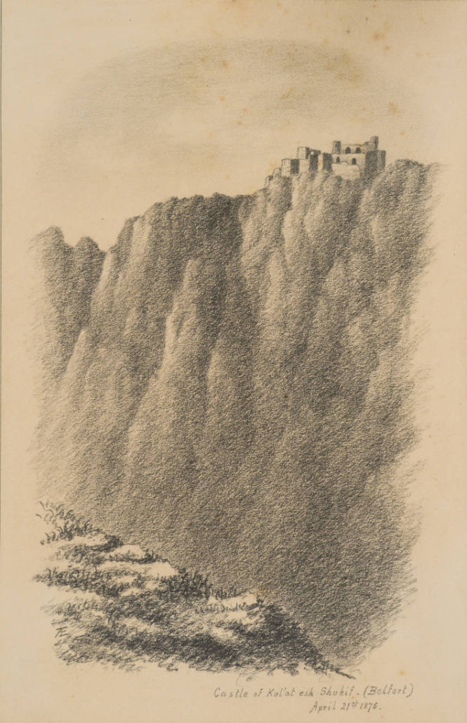 Castle of Kul'at esh Shukif (Belfort), from the Sketches in Camp and on Horseback through Palestine tourbook