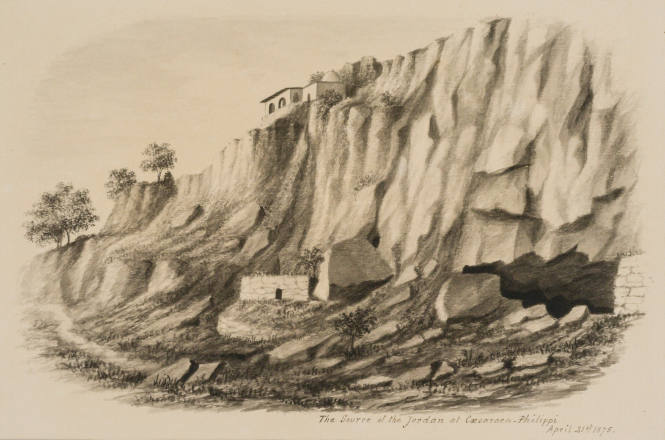 The Source of the Jordan at Cesarea-Philippi, from the Sketches in Camp and on Horseback through Palestine tourbook