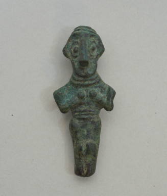 Western Asiatic figurine of a woman, holding her breasts; pendant loop; stylized features