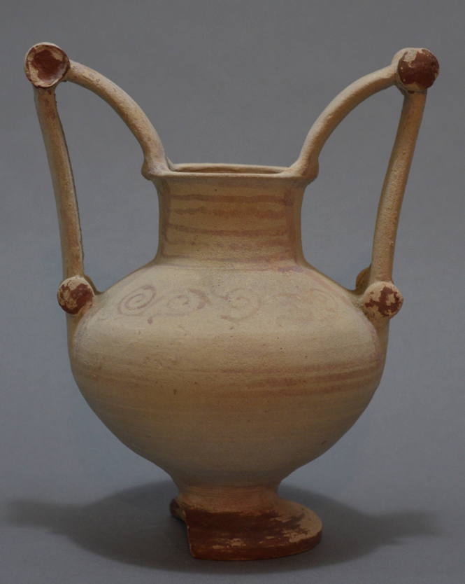 Apulian "Trozella." with high angular handles with rotells, and spiral ornament on shoulder