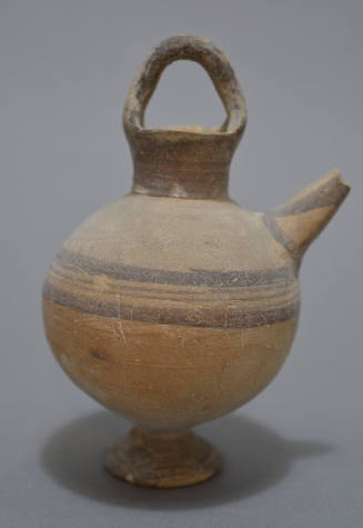 Feeding bottle with strap handle white painting ware with brown bands
