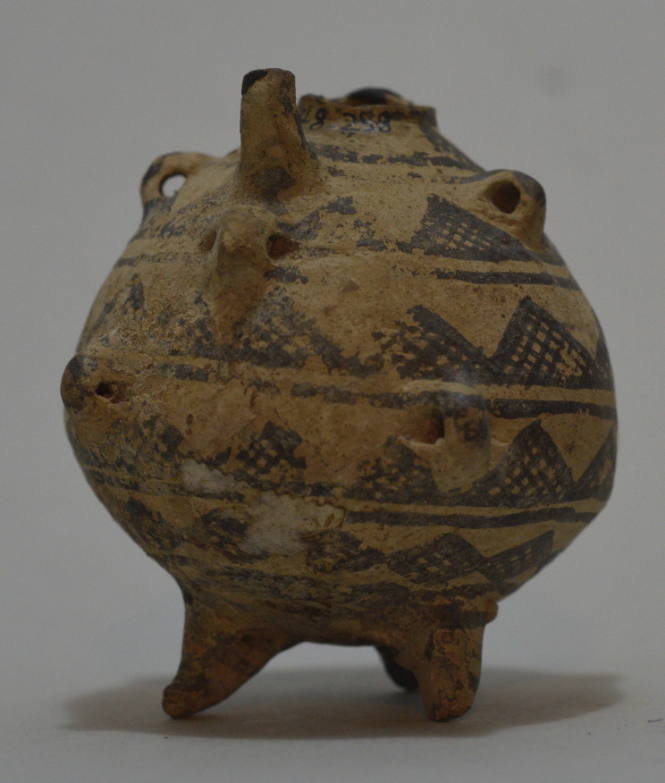 Cypriot buffware vessel with projecting lugs, decorated with cross-hatched geometric designs