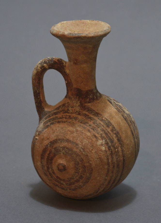 Cypriot small barrel jug, buffware with concentric circle decoration
