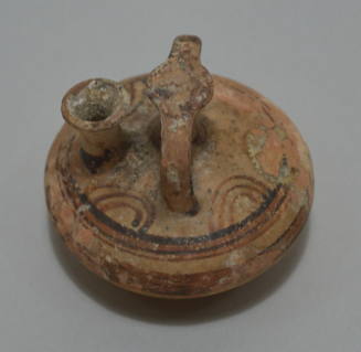 Mycenaean (or Cypro-Mycenaean) stirrup flask with half-circles and horizontal circles