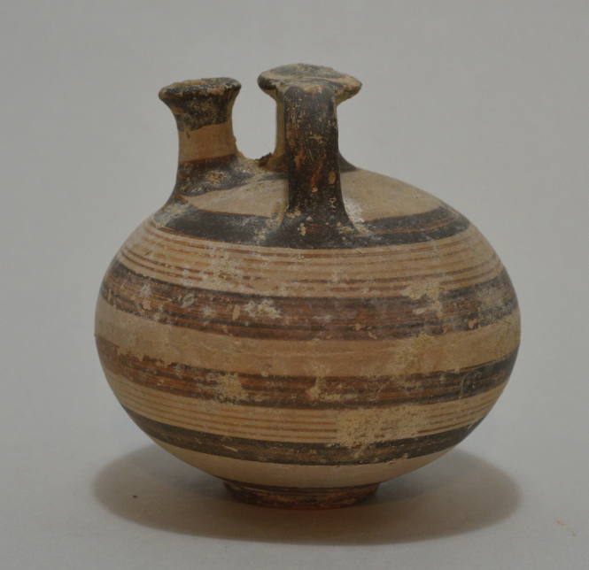 Mycenaean (or Cypro-Mycenaean) stirrup flask with globular body
