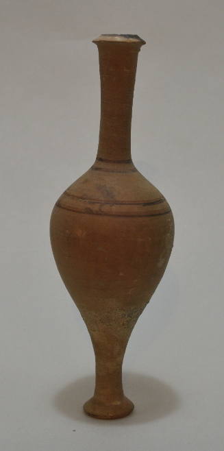 Spindle-shaped bottle with painted bands around neck and shoulder