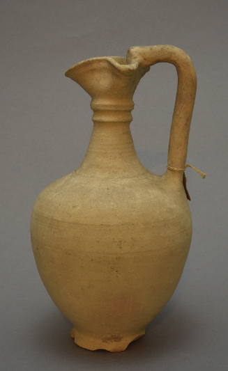 Trefoil-lipped oinochoe with raised concentric handle around neck; high slender handle