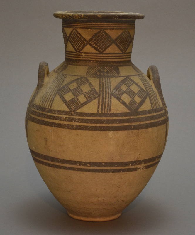 Cypriot amphora with shoulder handles, "white painted ware," with brown painted ornament