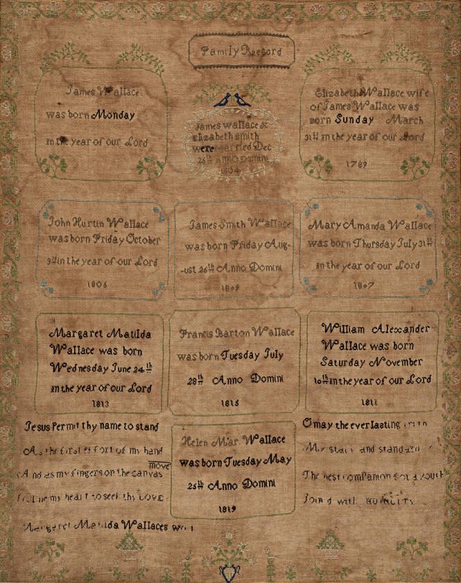 Sampler: Family Record or Register