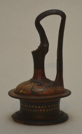 Apulian red-figure epichysis; with high handle; shoulder painted with seated figure of Eros