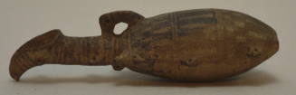 Flask of 'fantastic' shape; brown painted decoration and perforated lugs