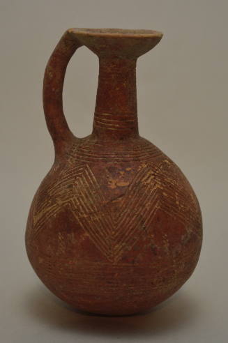 Cypriot red polished-ware jug; incised with parallel zig-zag ornament and encircling bands