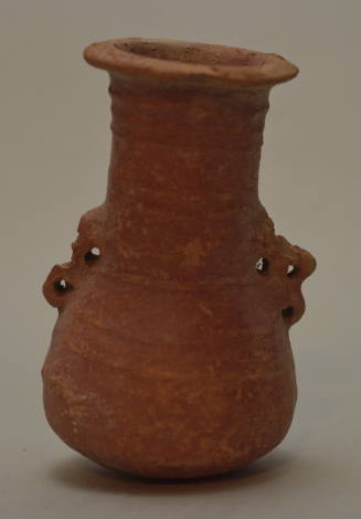 Cypriot relief-decorated red polished ware jar, with pierced handles on the shoulder