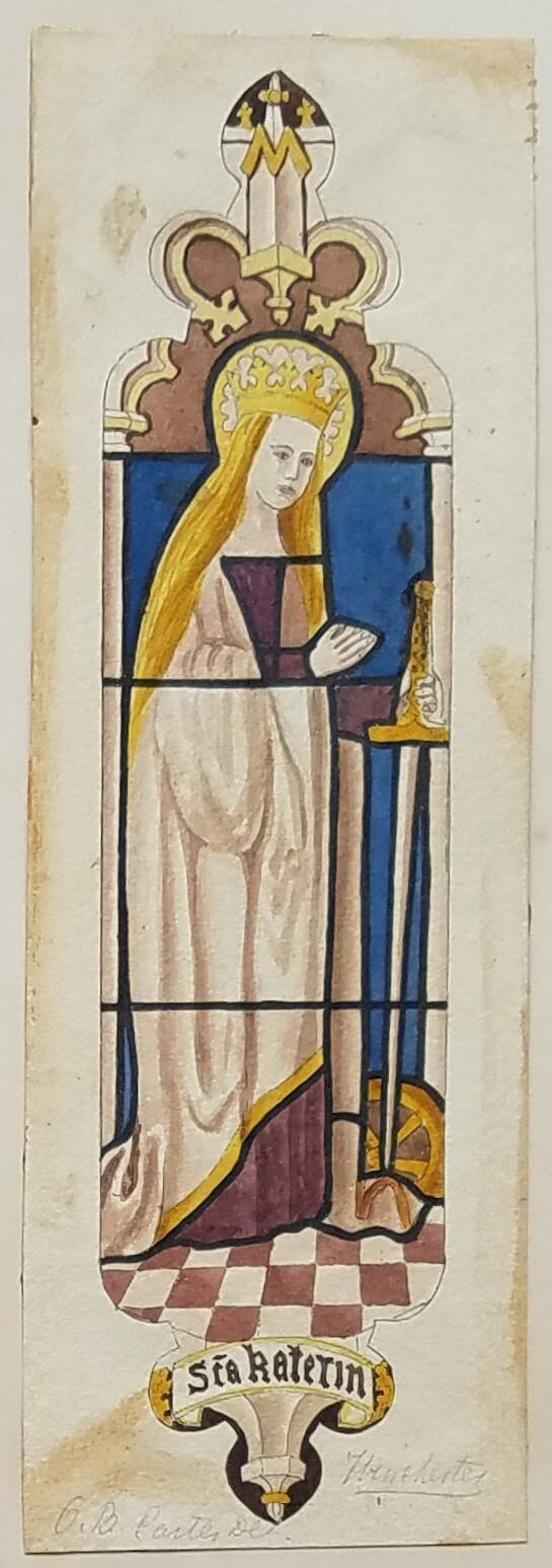 Saint praying, stained glass-Winchester Cathedral