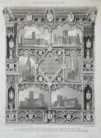 Architectural & Heraldic Title Page in The Autobiography of John Britton: Views of the Cathedrals of Canterbury, York, Salisbury, Lichfield, Durham & Exeter