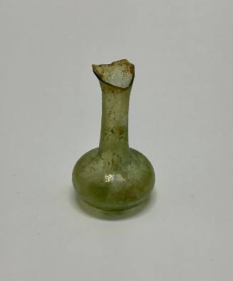 Flask or unguentarium with slightly concave base, flaring rim broken