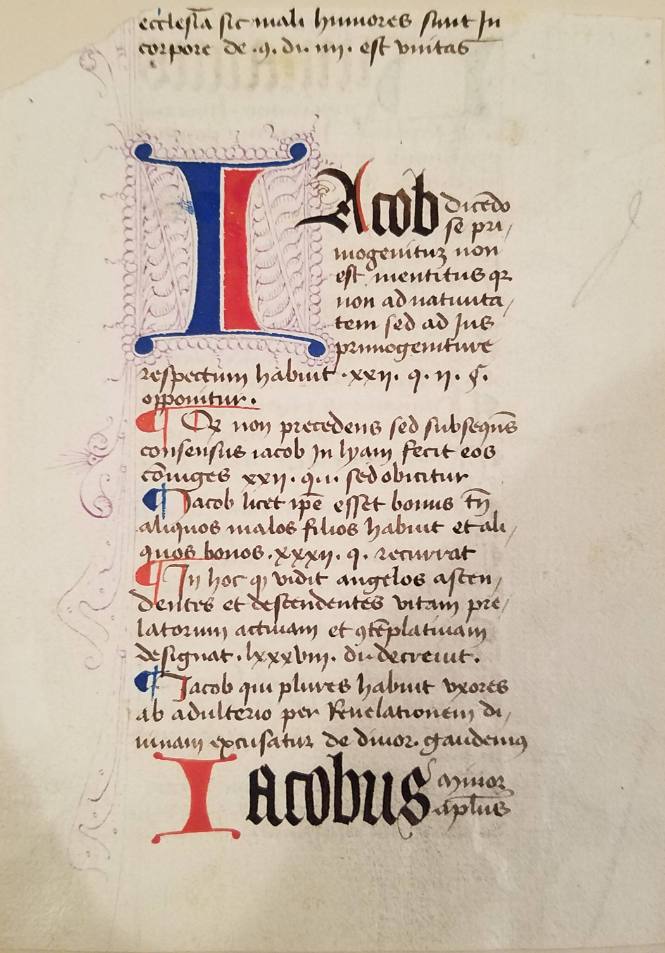 Copy of Medieval Manuscript Page: Jacob ...