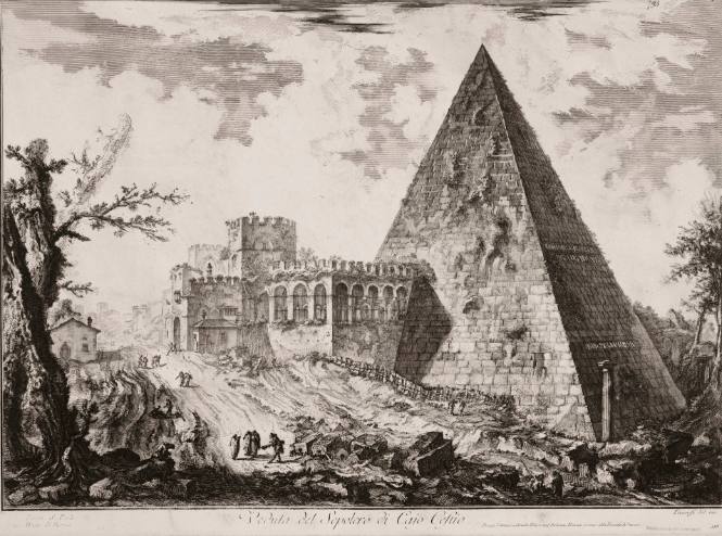 Veduta del Sepolcro di Cajo Cestio (View of the pyramid of Gaius Cestius)
