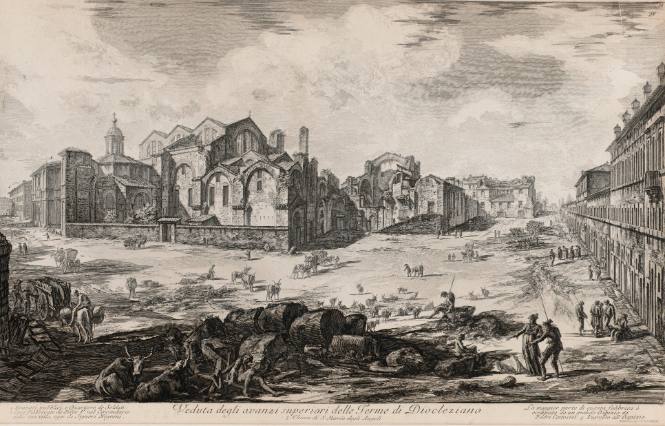 Veduta delgi avanzi superiori delle Terme di Diocleziano (View of the remains of the baths of Diocletian)