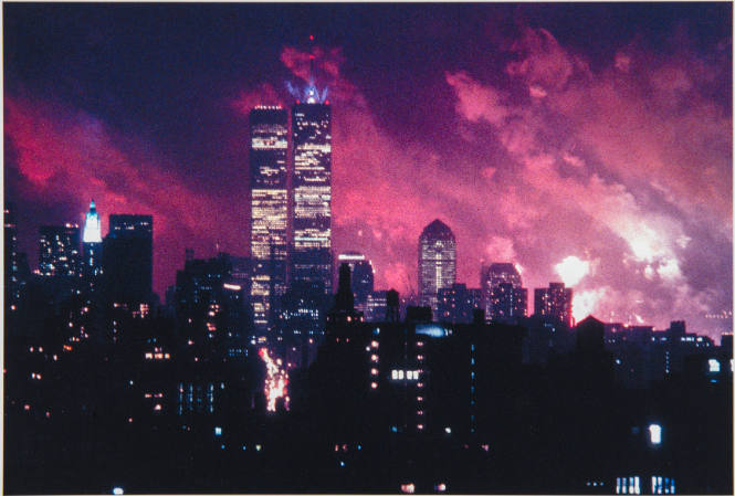 [World Trade Center and fireworks]