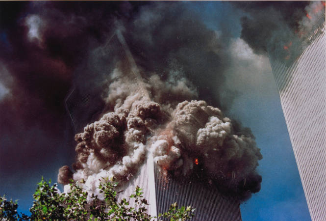 [South Tower begins to collapse]